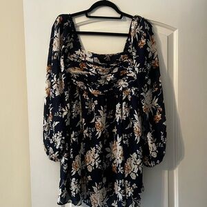 Abercrombie & Fitch Navy Floral Puff-Sleeve dress